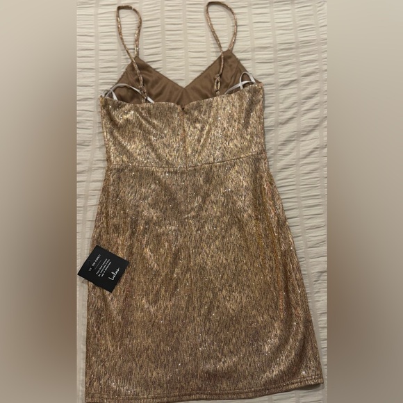 Lulu's Gold Mini Dress - Picture 2 of 6